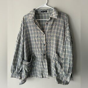 SHEIN Blue and Cream Checkered Shirt